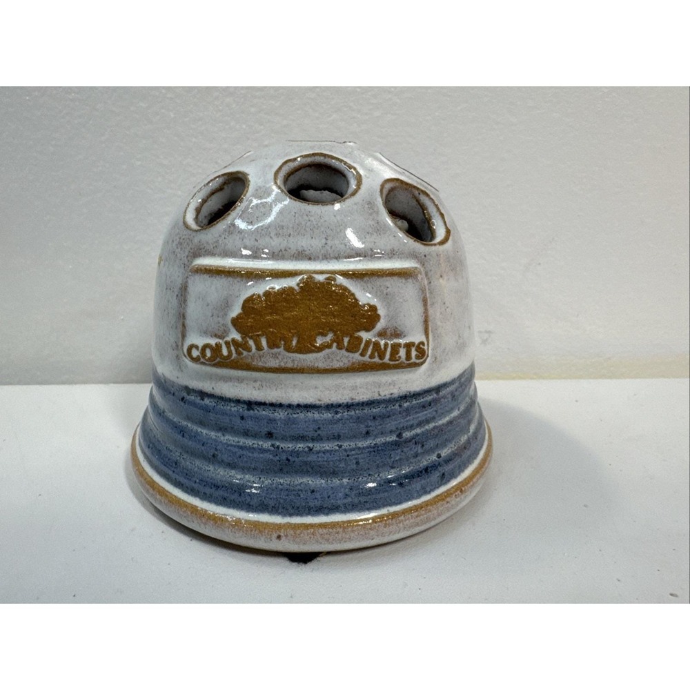 VTG Country Cabinets Flower Frog Pencil‎ Utensil Holder Pottery Crockery Blue